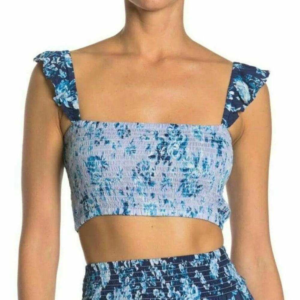 NANETTE LEPORE Large Swim Beach Cropped Cami Blue Cover Up Top Boho NWT